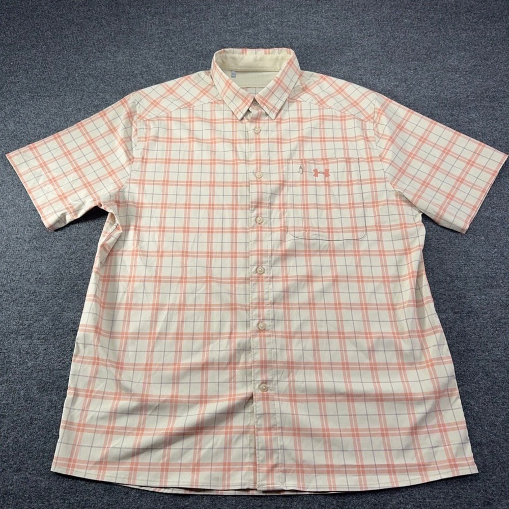 Under Armour Mens XL Fitted Plaid Short Sleeve Hiking Fishing Shirt 1369304